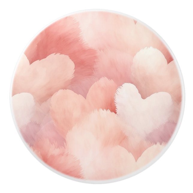 Pink Blush Cream Peach Hearts Ceramic Knob (Front)