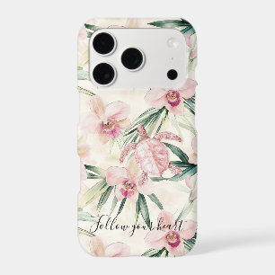 Pink Blush Cream Stripes Orchid Floral Sea Turtle