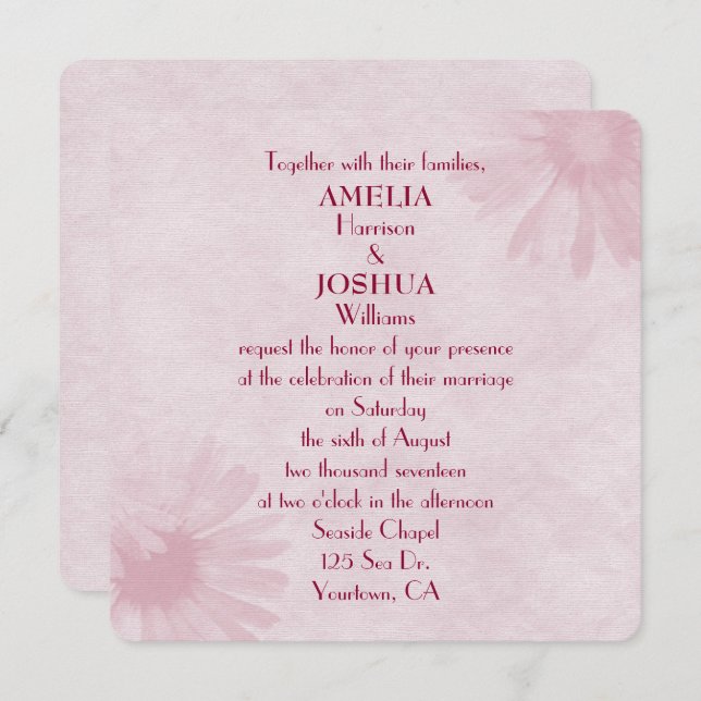 pink blush daisy wedding design invitation (Front/Back)