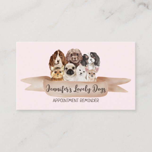 Pink Blush Dog Groomer Pet Appointment Business Card (Front)