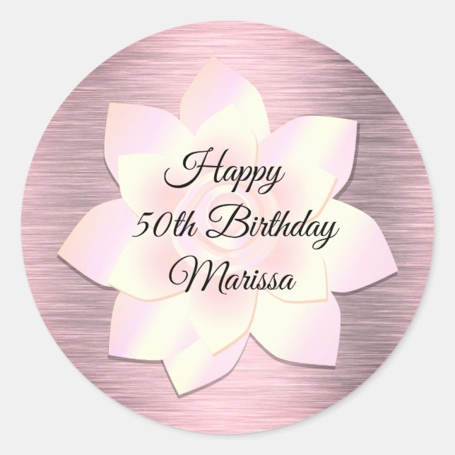 Pink Blush  Elegant Lotus Flower Birthday Classic Round Sticker (Front)