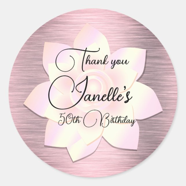 Pink Blush  Elegant Lotus Flower Birthday Classic Round Sticker (Front)