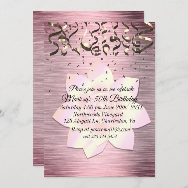 Pink Blush  Elegant Lotus Flower Birthday Invitation (Front/Back)