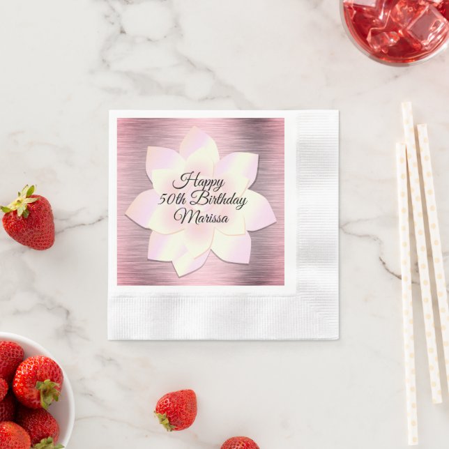 Pink Blush  Elegant Lotus Flower Birthday Napkin (Insitu)