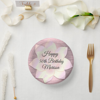 Pink Blush Elegant Lotus Flower Birthday  Paper Plate
