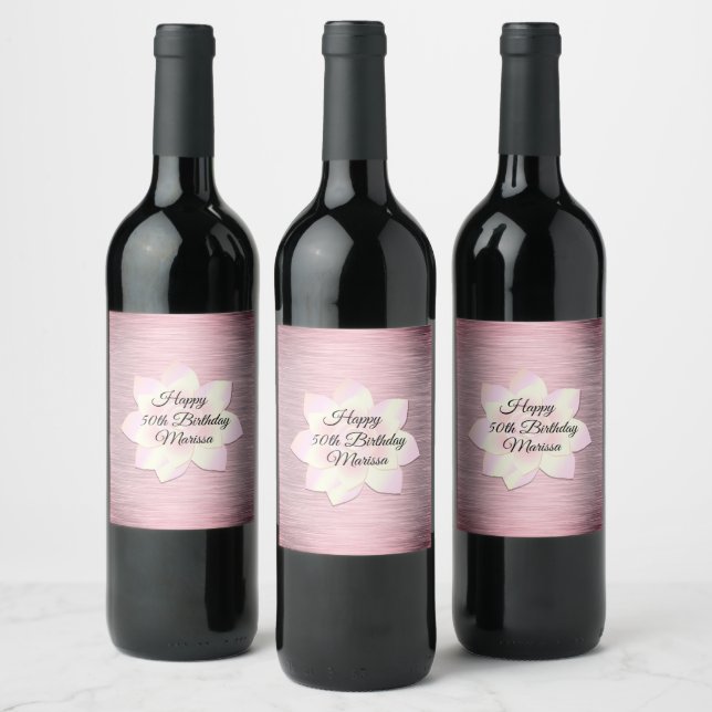 Pink Blush  Elegant Lotus Flower Birthday Wine Label (Bottles)
