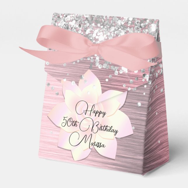 Pink Blush Elegant Lotus Flower Glittery Birthday Favour Box (Front Side)
