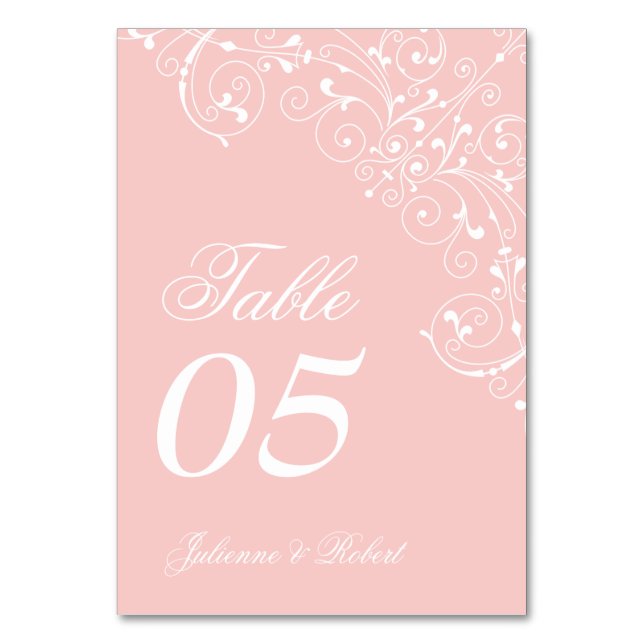 Pink Blush Elegant Vintage Wedding Table Table Number (Front)