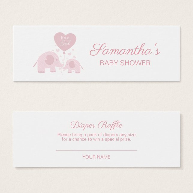 Pink Blush Elephant Girl Baby Shower Diaper Raffle (Front & Back)