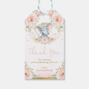 Pink Blush Elephant Girl Baby Shower Favours Gift Tags