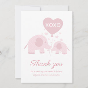 Pink Blush Elephant Girl Baby Shower Thank You