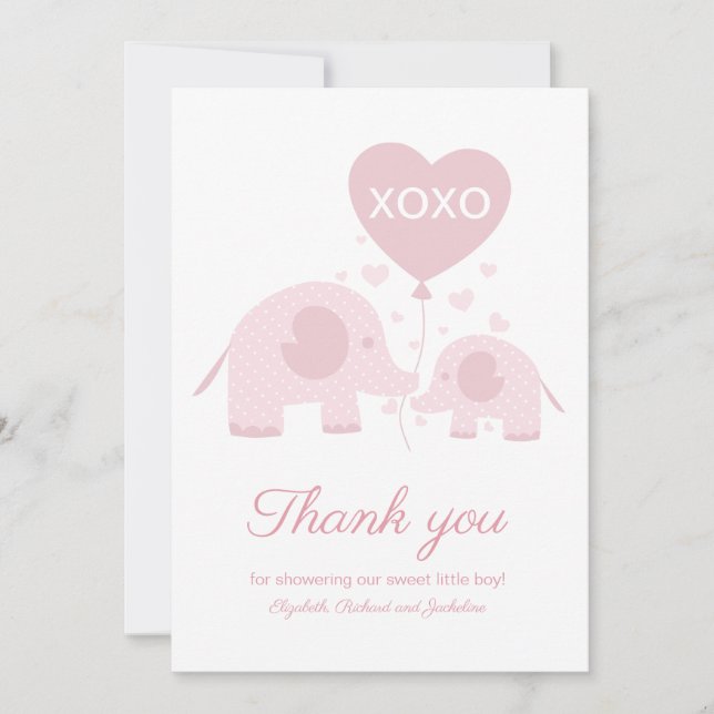 Pink Blush Elephant Girl Baby Shower Thank You (Front)