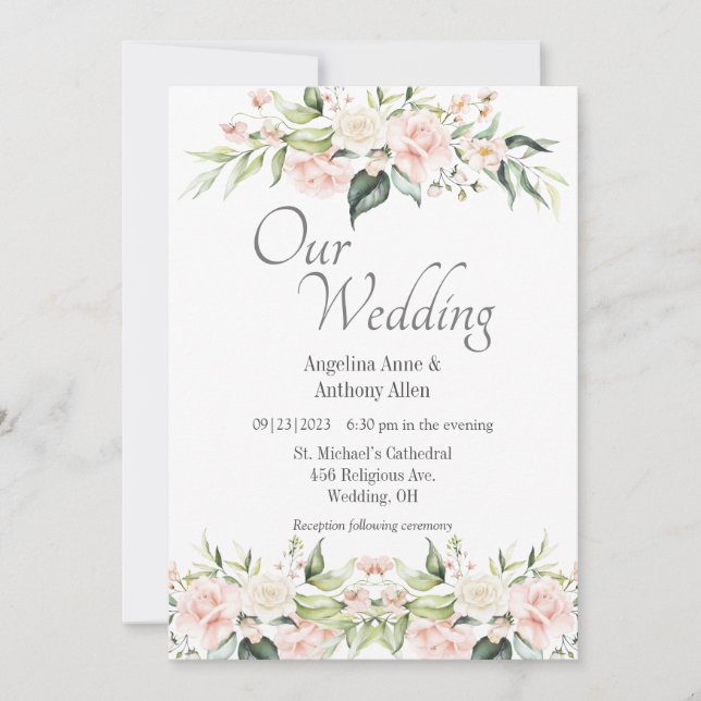 Pink Blush Eucalyptus Floral Wedding Invitation (Front)