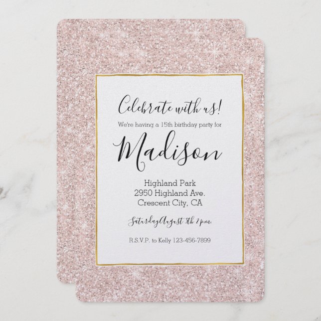 Pink Blush Faux Glitter Sparkle Invitation (Front/Back)