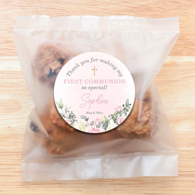 Pink blush First Communion favour sticker for girl (Creator Uploaded)