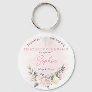 Pink blush First Communion keychain favor