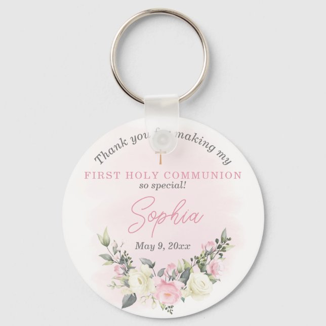 Pink blush First Communion keychain favour (Front)