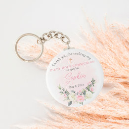Pink blush First Communion keychain favour