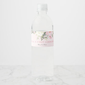 Pink blush First Communion watter bottle label