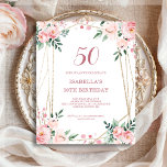 Pink Blush Floral 50th Budget Birthday Invitation<br><div class="desc">Looking for an affordable and charming invitation for your upcoming 50th birthday bash? Look no further than our blush pink floral paper invitation! With a lovely design featuring delicate blush pink flowers on a clean white background and an elegant font, this customisable invitation is sure to set the perfect tone...</div>