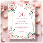 Pink Blush Floral 50th Budget Birthday Invitation<br><div class="desc">Looking for an affordable and charming invitation for your upcoming 50th birthday bash? Look no further than our blush pink floral paper invitation! With a lovely design featuring delicate blush pink flowers on a clean white background and an elegant font, this customisable invitation is sure to set the perfect tone...</div>