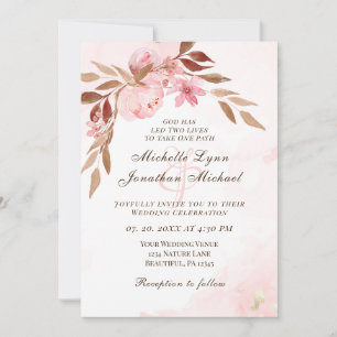 Pink Blush Floral All In One Christian Wedding Invitation