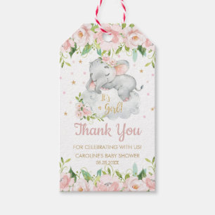 Pink Blush Floral Baby Elephant Thank You Favour Gift Tags