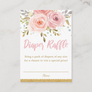Pink Blush Floral Baby Girl Shower Diaper Raffle Enclosure Card