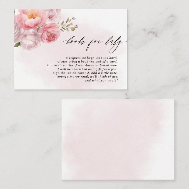 Pink Blush Floral Baby Shower Book Request Enclosure Card (Front/Back)