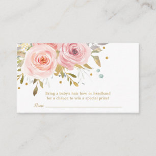 Pink Blush Floral Baby Shower Bow Raffle Headband Enclosure Card