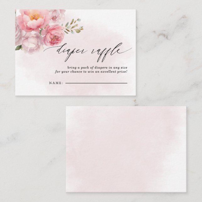 Pink Blush Floral Baby Shower Diaper Raffle Enclosure Card (Front/Back)