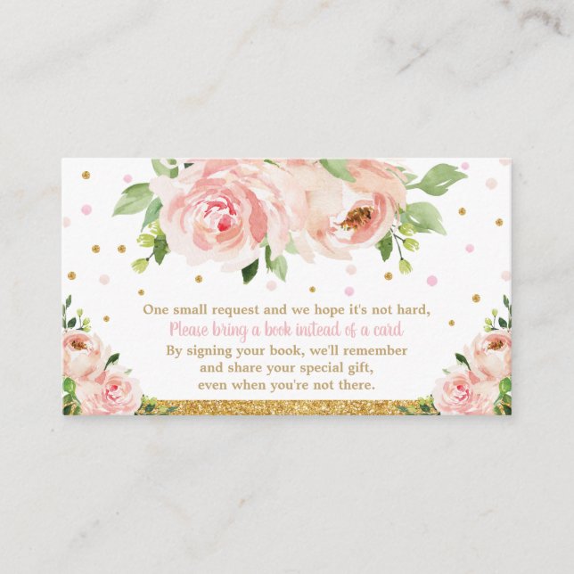 Pink Blush Floral Baby Shower Girl Bring a Book Enclosure Card (Front)