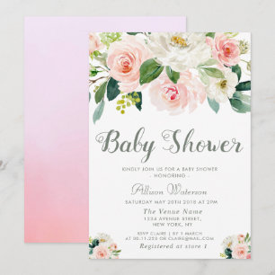 pink blush floral Baby shower invitation