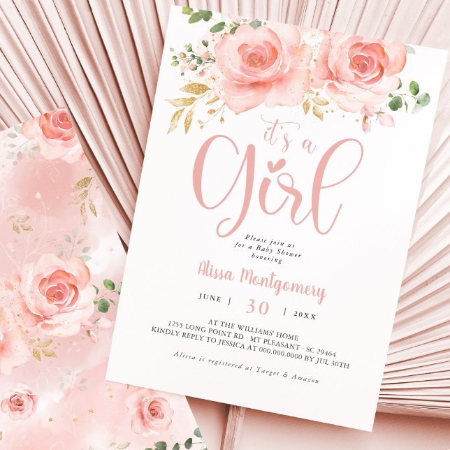 Pink Blush Floral Baby Shower Invitation Girl (Creator Uploaded)