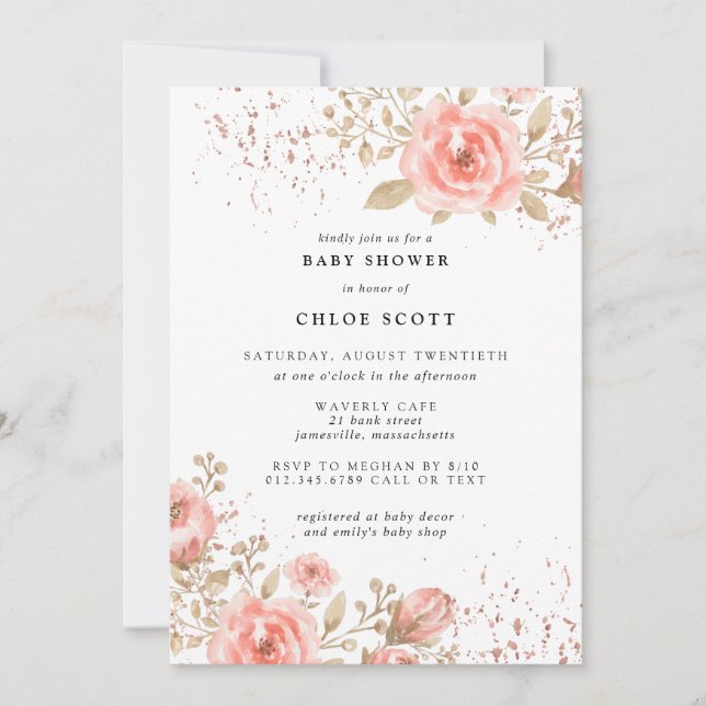 Pink Blush Floral Baby Shower Invitation Girl (Front)