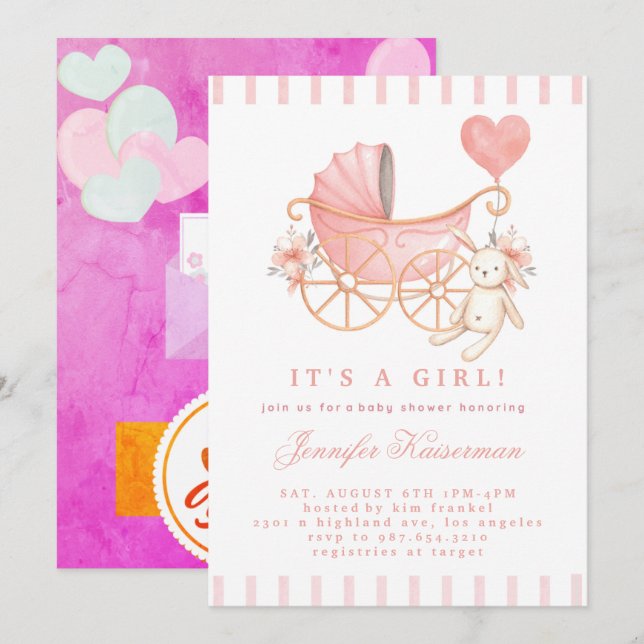 Pink Blush Floral Baby Shower Invitation Girl (Front/Back)