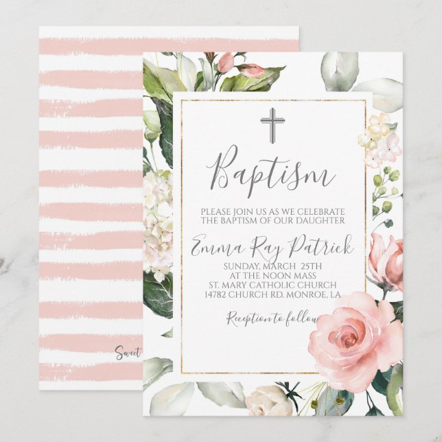 Pink Blush Floral Baptism Invitation (Front/Back)