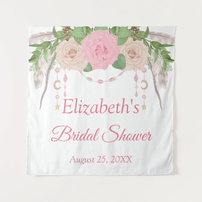 Pink Blush Floral Boho Chic Bridal Shower Tapestry (Front)