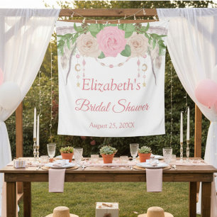 Pink Blush Floral Boho Chic Bridal Shower Tapestry