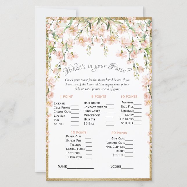 Pink Blush Floral Bridal Shower Game (Front)