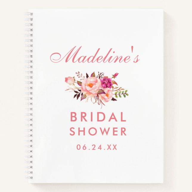 Pink Blush Floral Bridal Shower Gift List Notebook (Front)