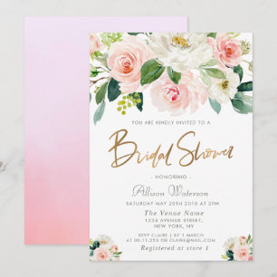 pink blush floral bridal shower invitation