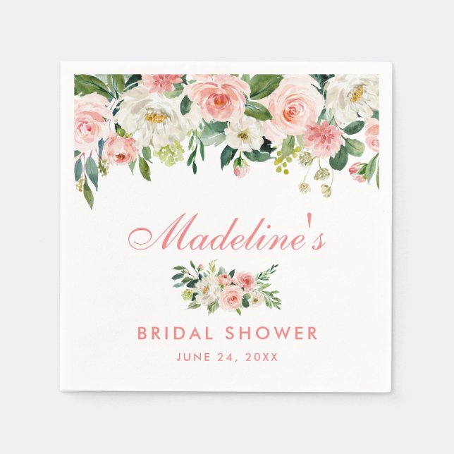 Pink Blush Floral Bridal Shower Napkin (Front)