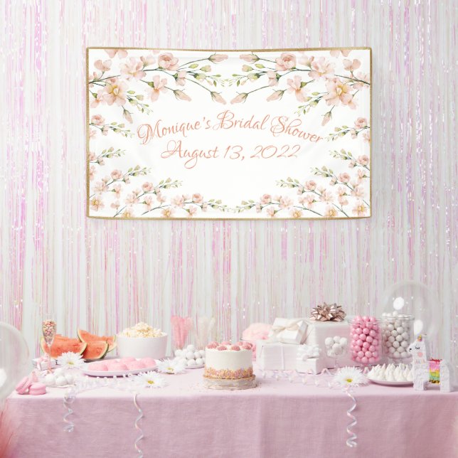 Pink Blush Floral Bridal Shower Personalised Banner (Party)