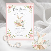 Pink Blush Floral Bunny Rabbit Baby Shower
