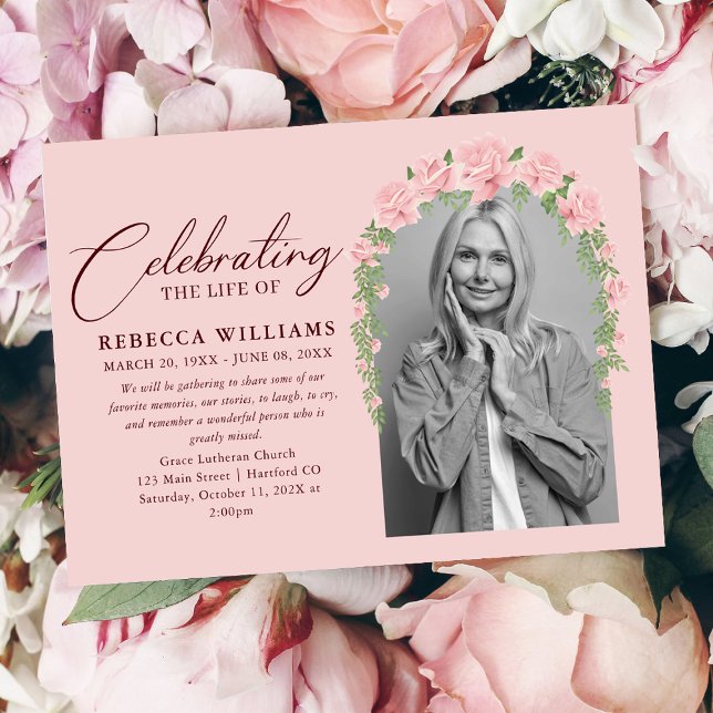 Pink Blush Floral Celebration of Life  Invitation (Creator Uploaded)
