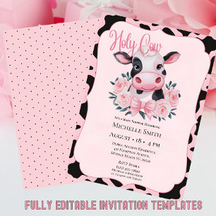 Pink Blush Floral Cow Print Baby Shower Invitation