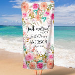 Pink Blush Floral Custom Just Married Beach Towel<br><div class="desc">Make your newlywed status official with this stylish and unique beach towel. This Pink Blush Floral Custom Just Married Beach Towel is the perfect way to show off your new title and make a statement at the beach or pool. A must-have for any beach-loving newlywed, this trendy towel features a...</div>