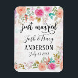 Pink Blush Floral Custom Just Married Magnet<br><div class="desc">Super cute for your honeymoon as newlyweds! Design features a beautiful pink blush flowers with custom names of the bride and groom.</div>