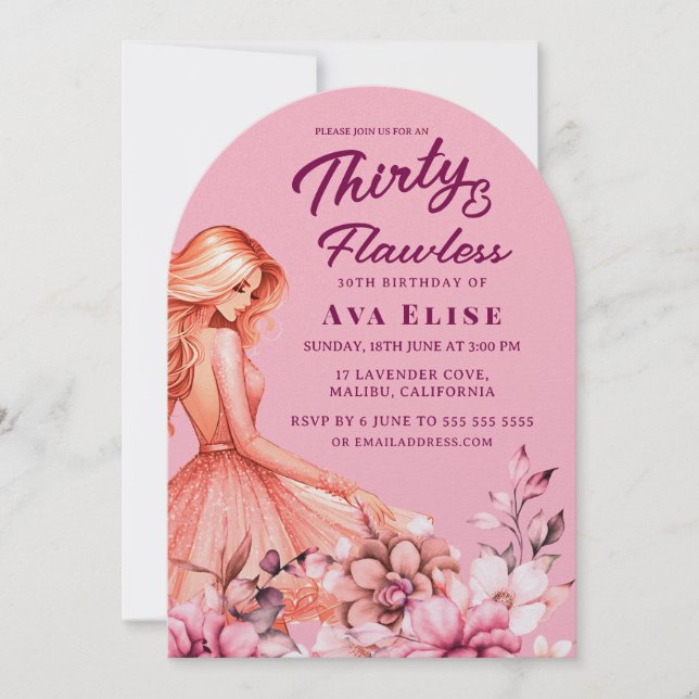 Pink Blush Floral Dress 30th Birthday Party Invitation (Front)